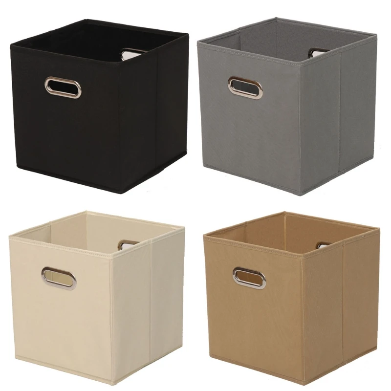 Cloth Cube Storage Boxes with Double Metal Handle Collapsible Folding