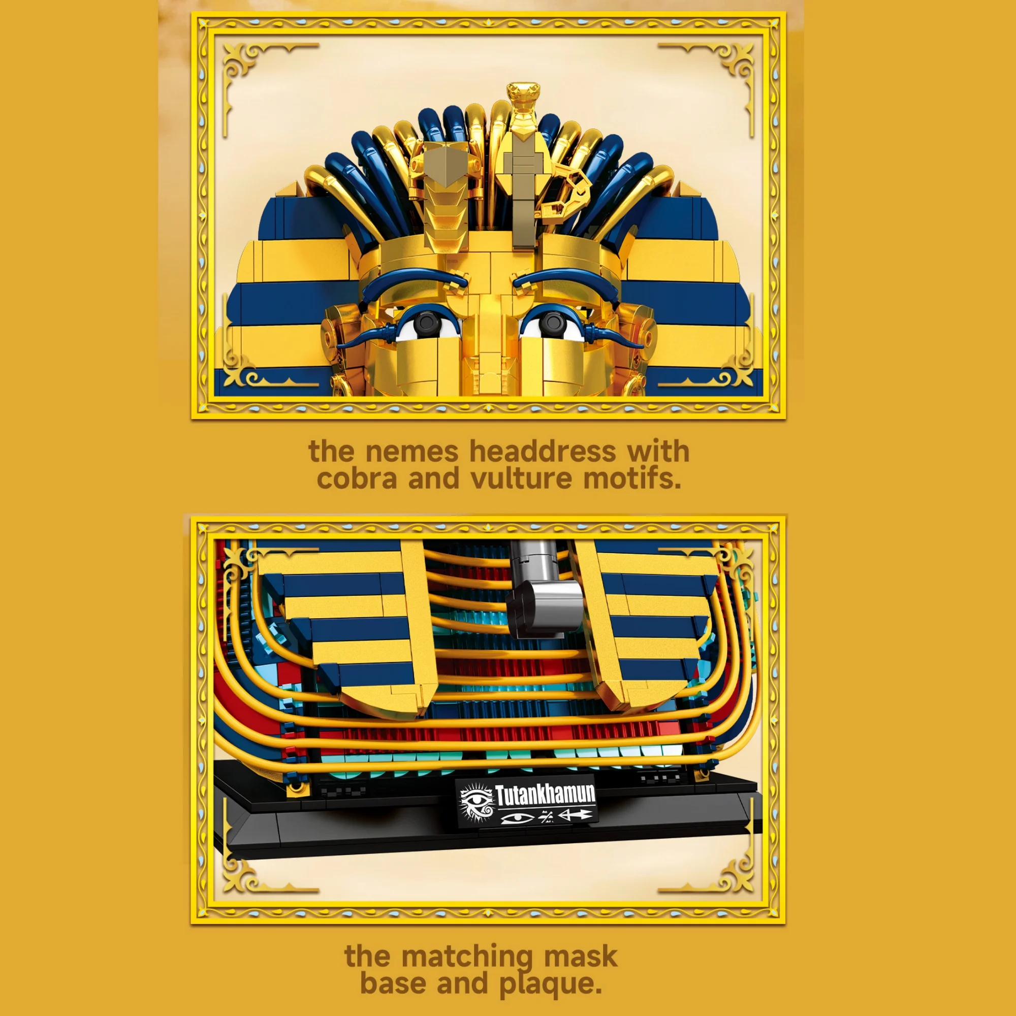 1603피스 이집트 황금 마스크 빌딩 블록 데스크탑 장식 투탕카멘 왕의 황금 마스크 브릭 장난감 성인용 선물