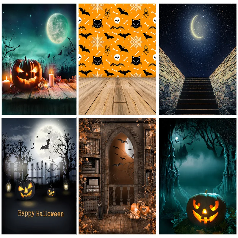 

Halloween Backdrop Pumpkin Lantern Forest Moon Tombstone Baby Photography Background For Photo Studio Props 2182 XZR-05