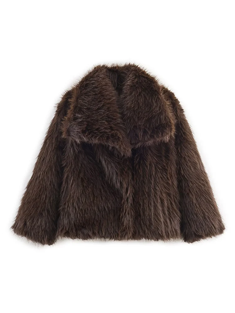 2025 Winter Women Casual Faux Fur Jackets Fashion Outerwear Elegant Solid Oversized Turn Down Collar Warm Thick Fur Coats