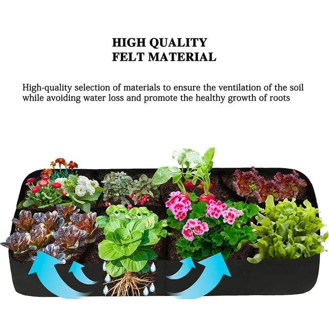 Többrácsos Téglalap Alakú Filc Ültetési Táskák Kerti Növény Termesztése Zsidó Osztott Táska Zöld Termesztési Virágcserep - Image 4