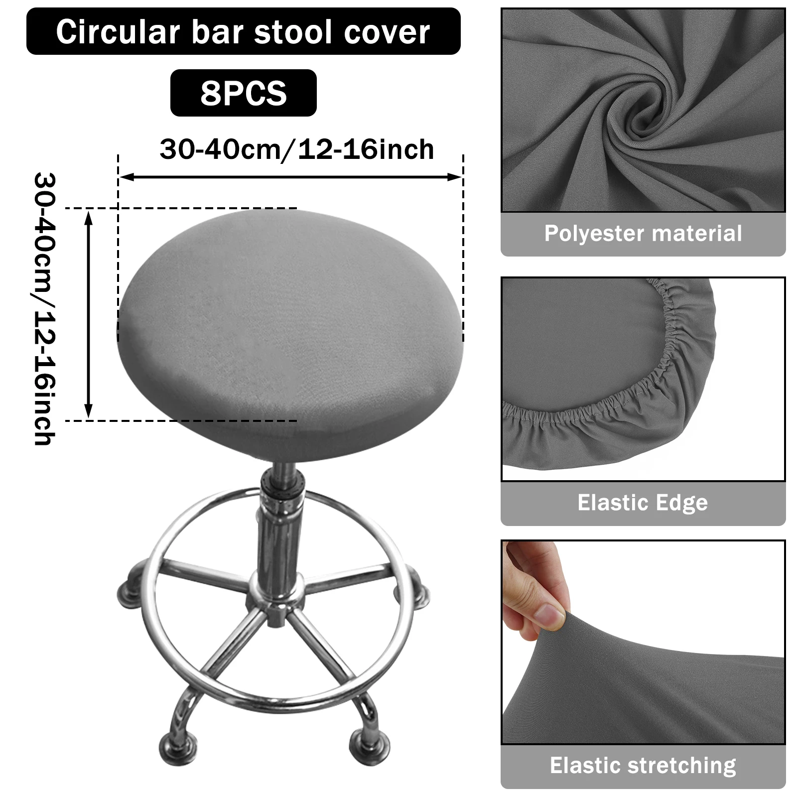 8Pcs Round Bar Stool Cover Polyester High Stretchy Round Seat Cover with Elastic Edge Machine Washable Chair Furniture Protector
