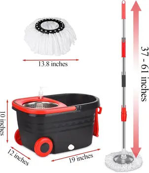 360° Spin Mop Bucket Sets Wrings System, Bucket with Wheels and 61''/155cm Extendable and Adjustable Handle, Dry wet separation 2