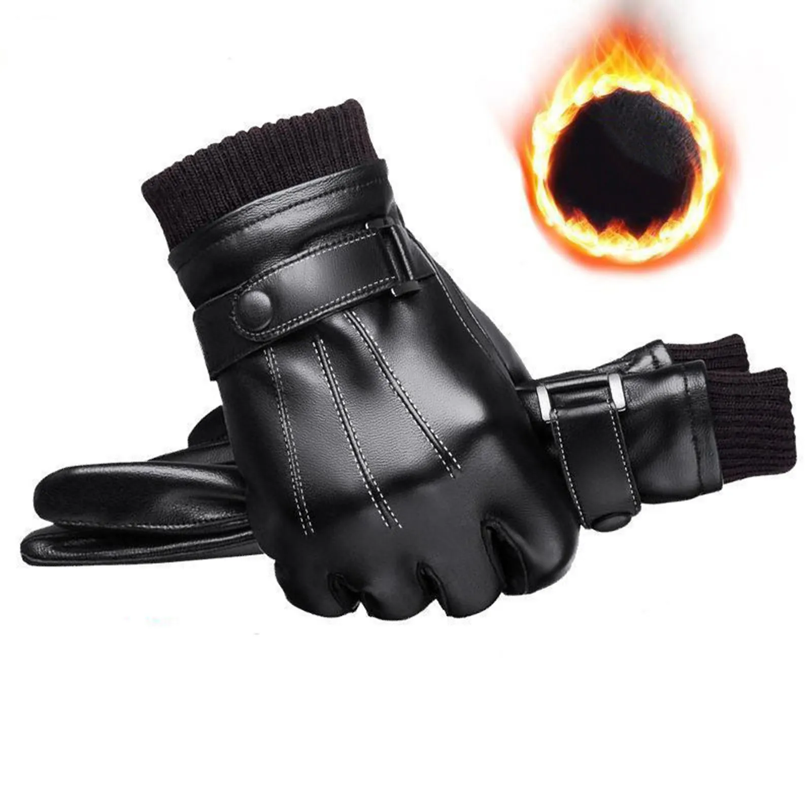 

Men's Gloves Black Pu Leather Gloves Winter Mittens Keep Warm Touch Screen Windproof Driving Guantes Male Autumn Winter Business