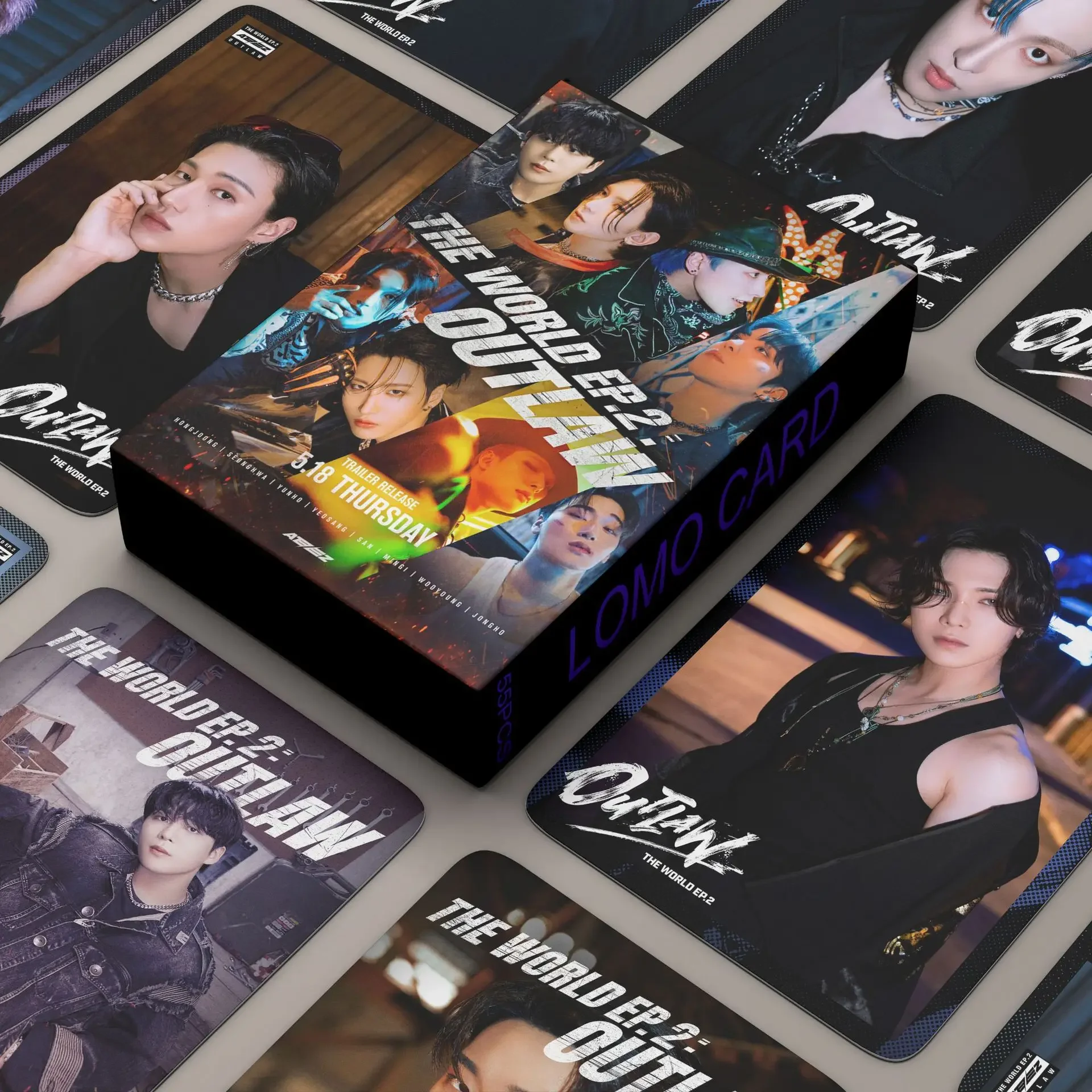 

55Pcs/Set Kpop ATEEZ New Album THE WORLD EP2:OUTLAW Lomo Cards Photocards HD Printed Postcard Hongjoong Yunho Jongho Fans Gifts