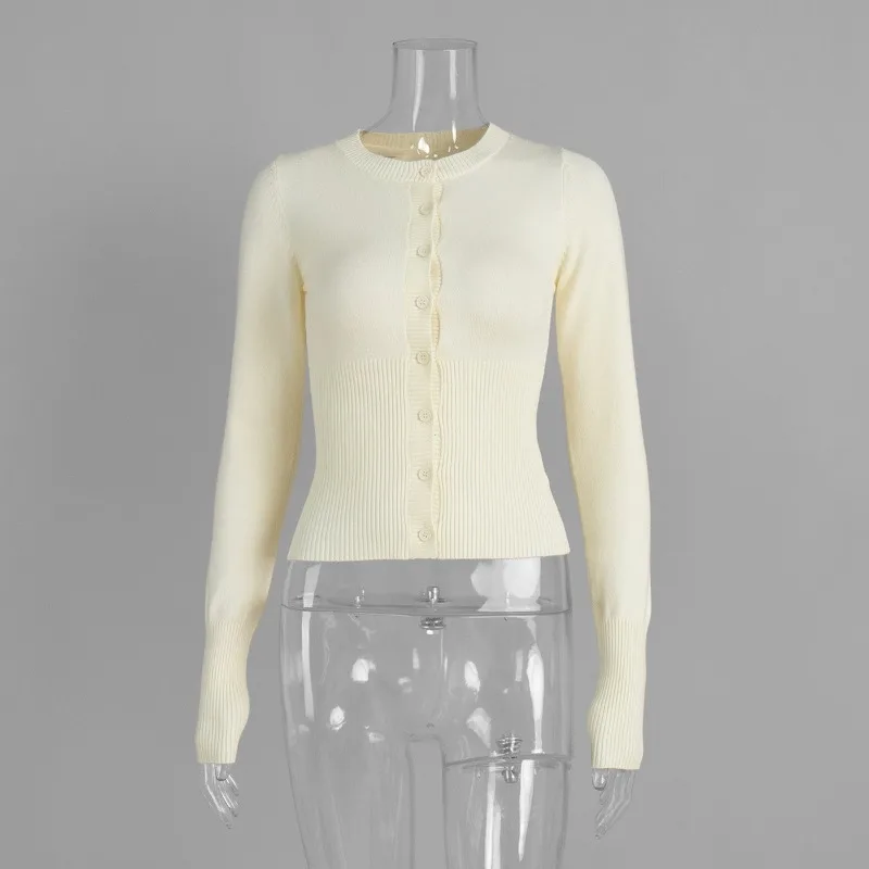 2025 Long Sleeve Ribbed Patchwork Slim Elegant Loose Casual Knit Cardigan Top for Women Cropped Top Female Knitwear Cardigan