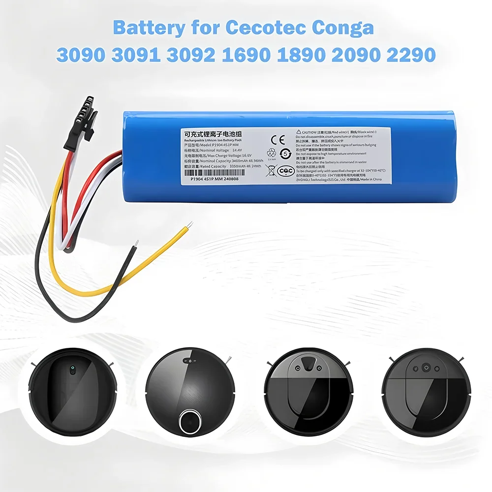 Robot Vacuum Cleaner Battery Pack Replacement Accessories for CECOTEC CONGA 3090 14.4 V 12800 mAh 3091 3092 2090 1690 1890
