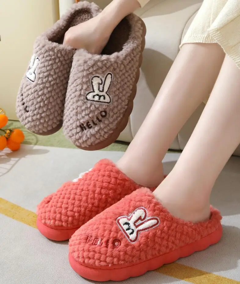 

Women Indoor Slippers Warm Plush Home Female Slipper Autumn Winter Shoes Flat Floor Home Soft Slient Slides For Bedroom