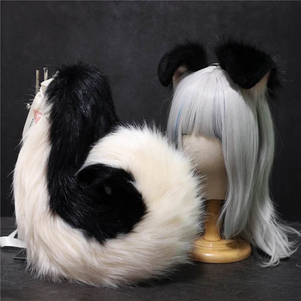 

New Handmade Work Black Brown White Dog Ears Fold Style Tail Hairhoop Hairbands Headband Headwear Cosplay Costume Accessories