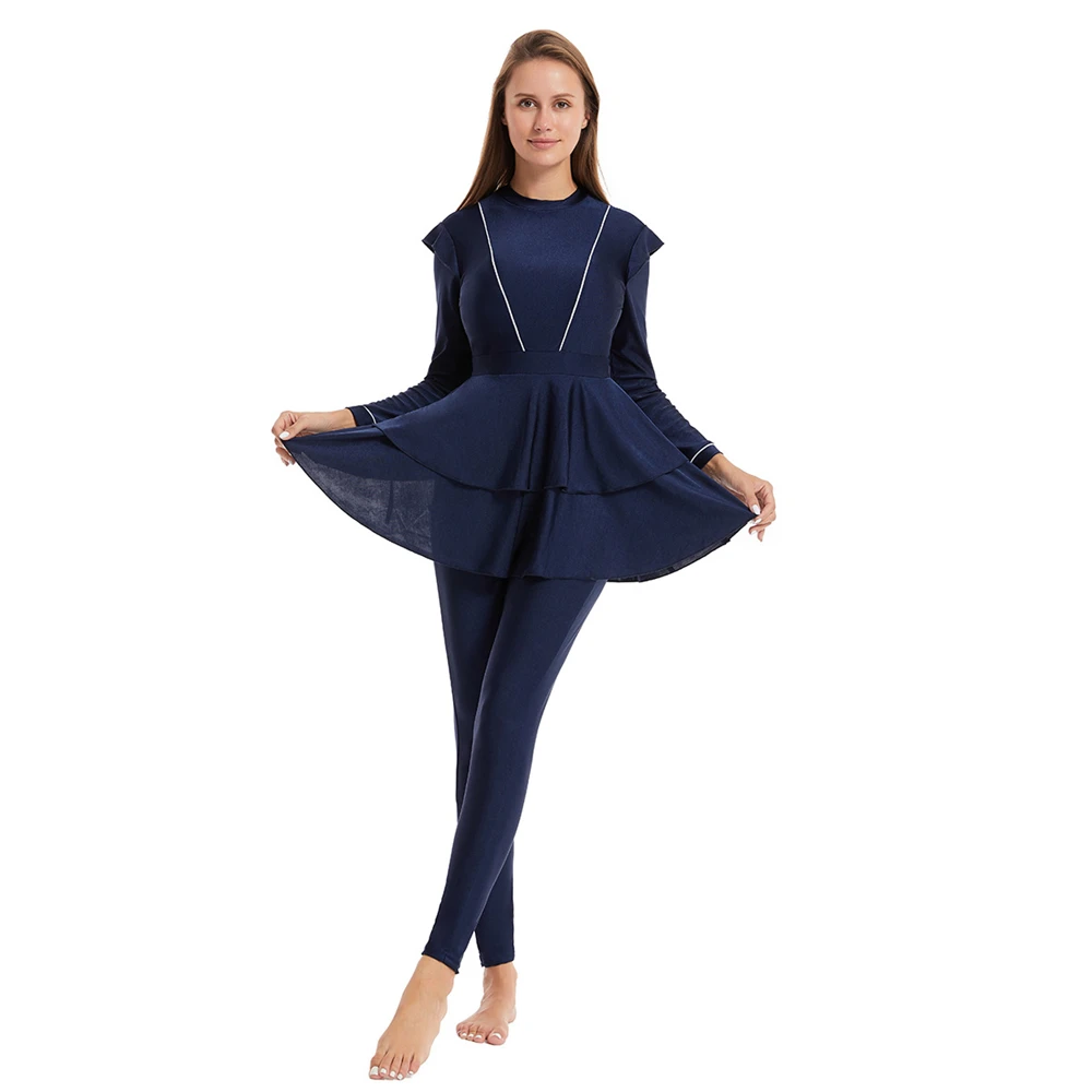 Product color comparison: navy blue modest swim sets side by side