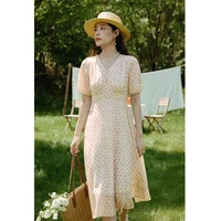 DUSHU Floral Long Dress Summer Women Elegant Cotton Print Dresses Boho V-Neck Casual A-LINE Dress 24DS82471+24DS82438