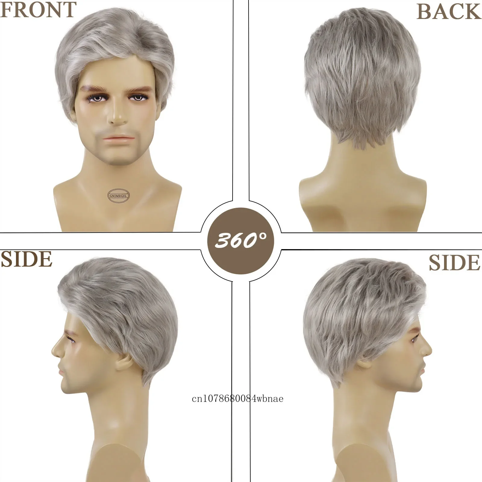 Men Wigs Synthetic Short Grey Grandpa Old Man Wig Halloween Costume Gray Wig Side Bangs Daily Party Costume Natural Looking