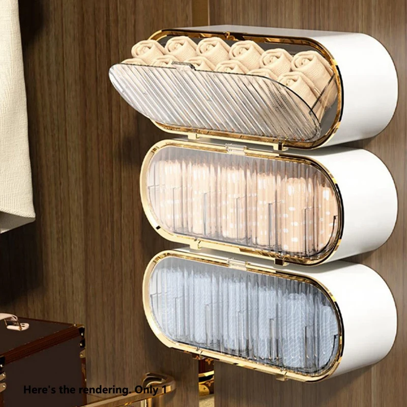 X52A-Underwear Storage Box Socks Briefs Bras Panties Holder Wall Mounted Multi-Grids Movable Baffle Capacity Dustproof 5