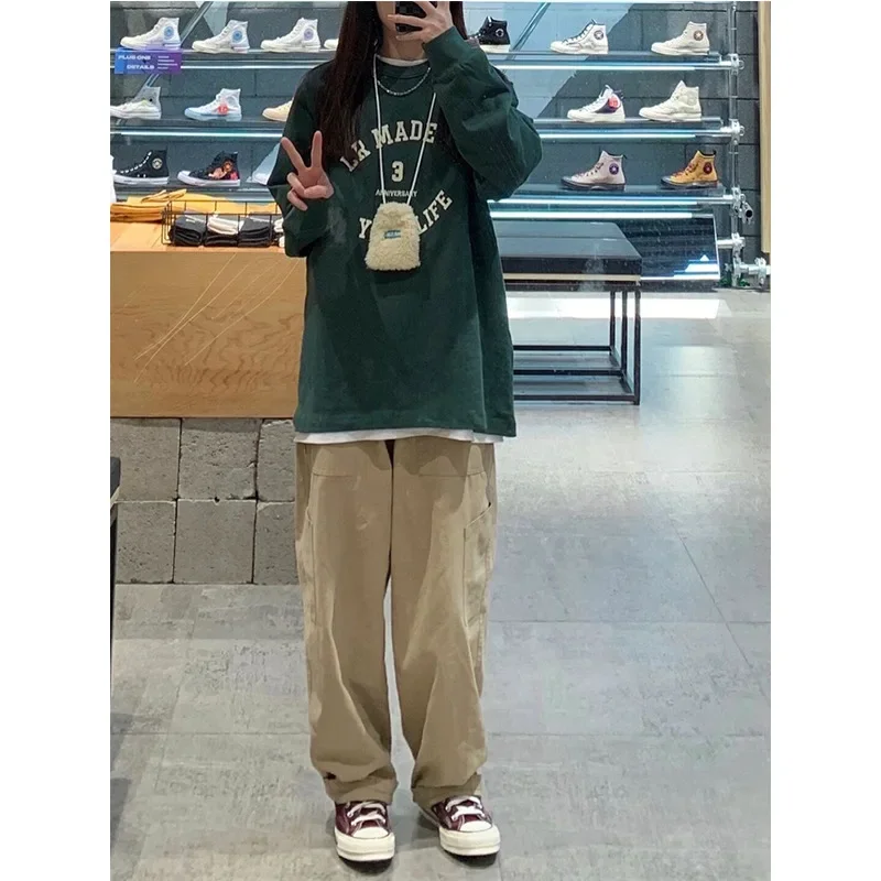 Spring Autumn New Cargo Loose Trousers Women's Straight High Waist Slim Casual Wide Leg Long Fashion Elegant Pants Y2k