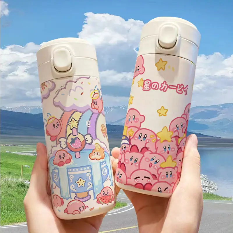 

420Ml Kawaii Kirby Anime Hobby Insulated Cup 304 Stainless Steel Large Capacity Portable Water Cup One-Click Openin