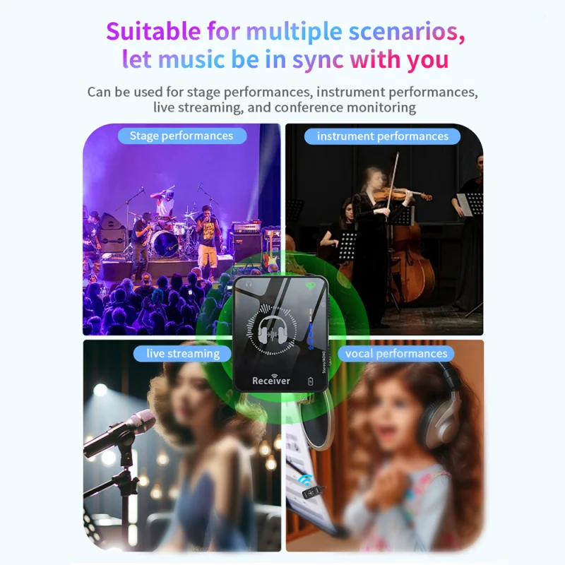 2.4GHz Wireless Earphone Monitor Transmission System Rechargeable Transmitter Receiver Mono/Stereo Switch 30m/98ft Transmission
