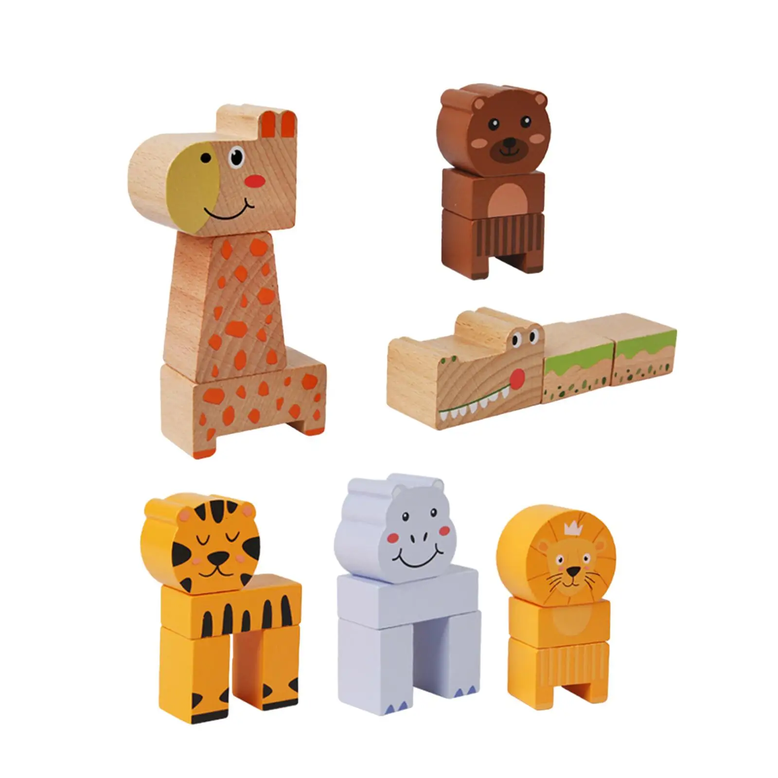 Wooden Animals Stacking Blocks Fine Motor Skill Toy Learning Montessori Toy for 3 4 5 6 Years Old Kids Boys Girls Children Gifts