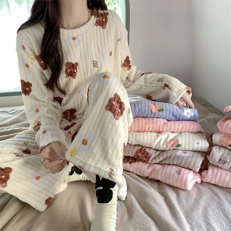 Coral Fleece Pajama Set for Women and Girls