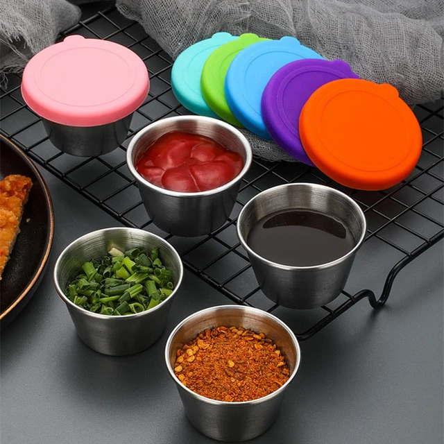 Small Condiment Containers With Lids Leakproof Reusable Stainless Steel  Dipping Sauce Cups With Silicone Lids Salad Dressing Box - AliExpress