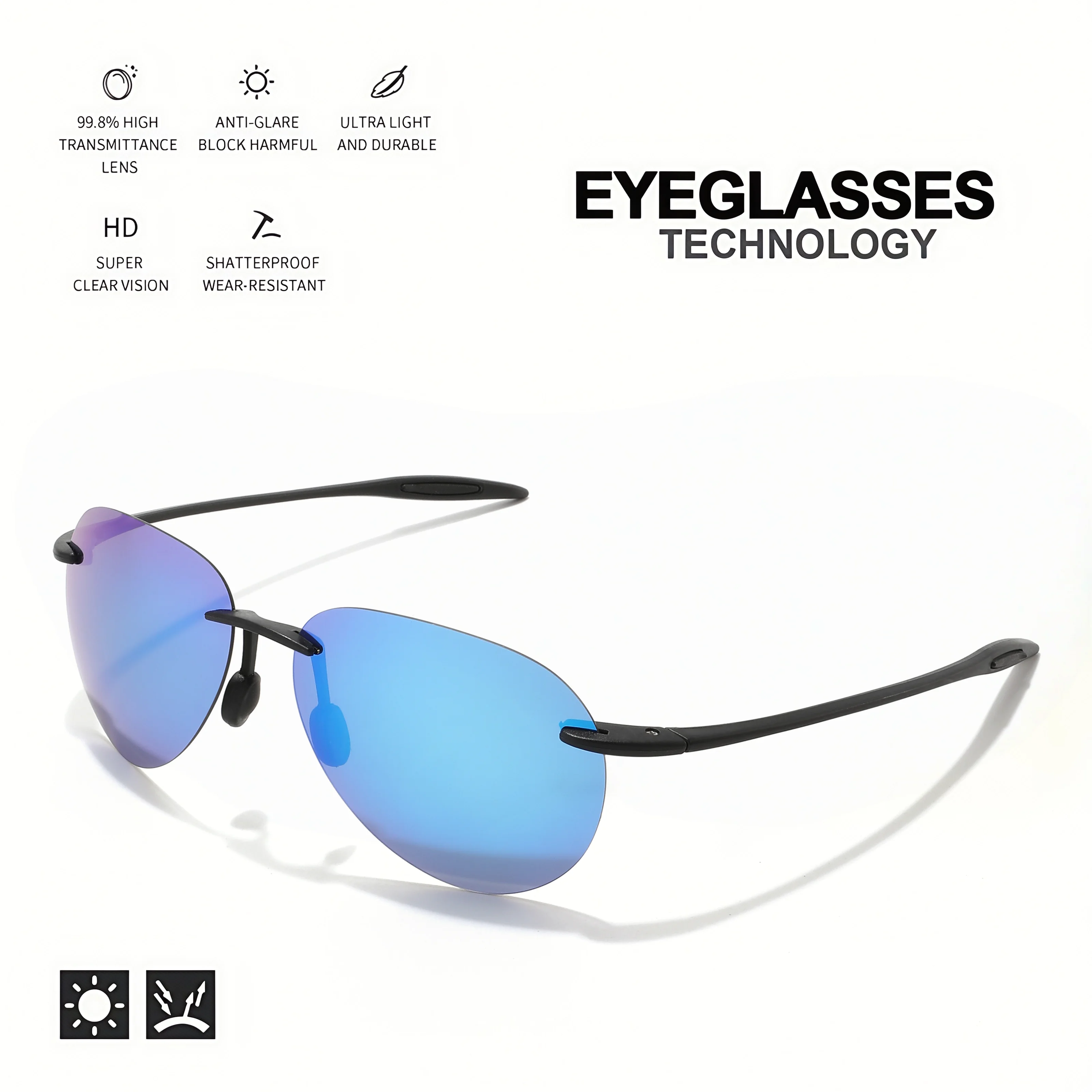 Ultraleichte 12 g TR90 rahmenlose polarisierte Piloten-Sonnenbrille – flexibel und bequeme Passform, Unisex zum Fahren, Angeln, im Freien – Detail 4