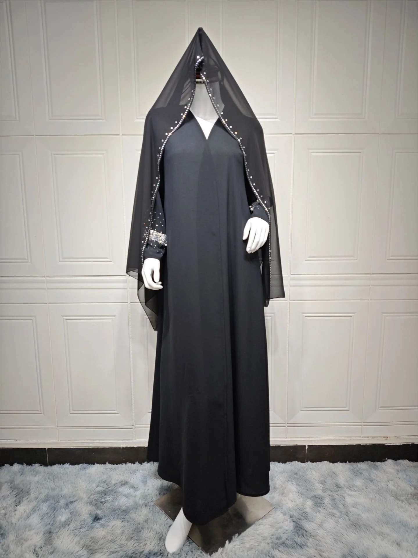 Eid Muslim Diamond Pearls Abaya for Women with Scarf Abayas Jalabiya Party Dresses Dubai Kaftan Vestidos Largos Long Robe muslim dress muslim robe