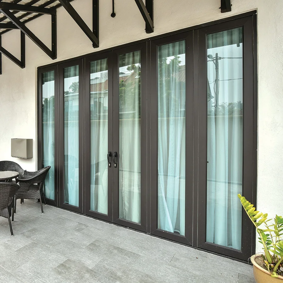 Manufacturer Aluminium Alloy Double Panel Low-e Glass Folding Patio Doors Metal Frame Folding Exterior Bifold Doors Home Decor