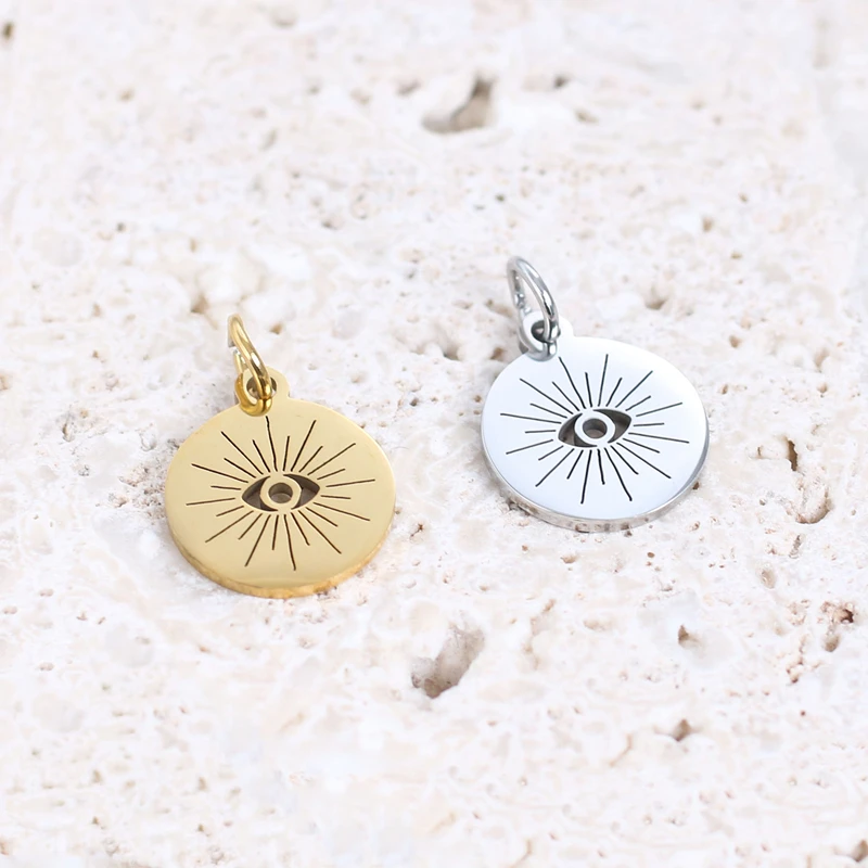 

10pcs Stainless Steel Gold Plated Hollow Round Evil Eyes Pendant Charms For DIY Jewelry Necklaces Making Findings Gifts 12*14mm