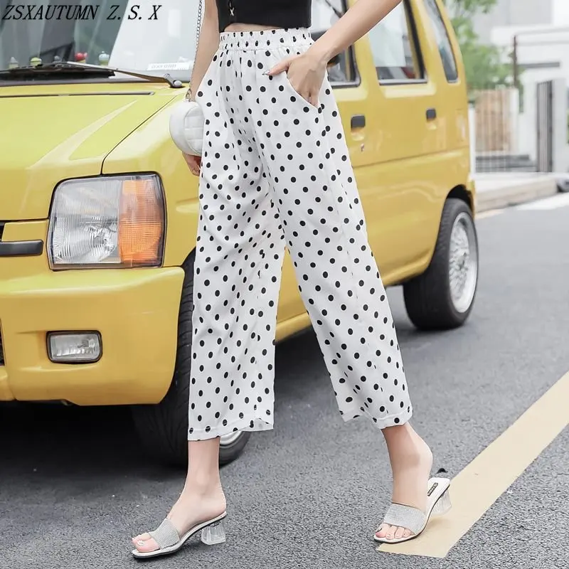 

Chiffon Wide Leg Pants Women New Korean Baggy Cropped Casual Trousers Female Elegant High Waist Fashion Slacks Straight Pantalon