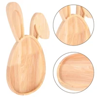 Bunny Dip Bowl Rabbit Serving Tray Bread Display Wooden Plate Shaped Board Khaki Fruit 1