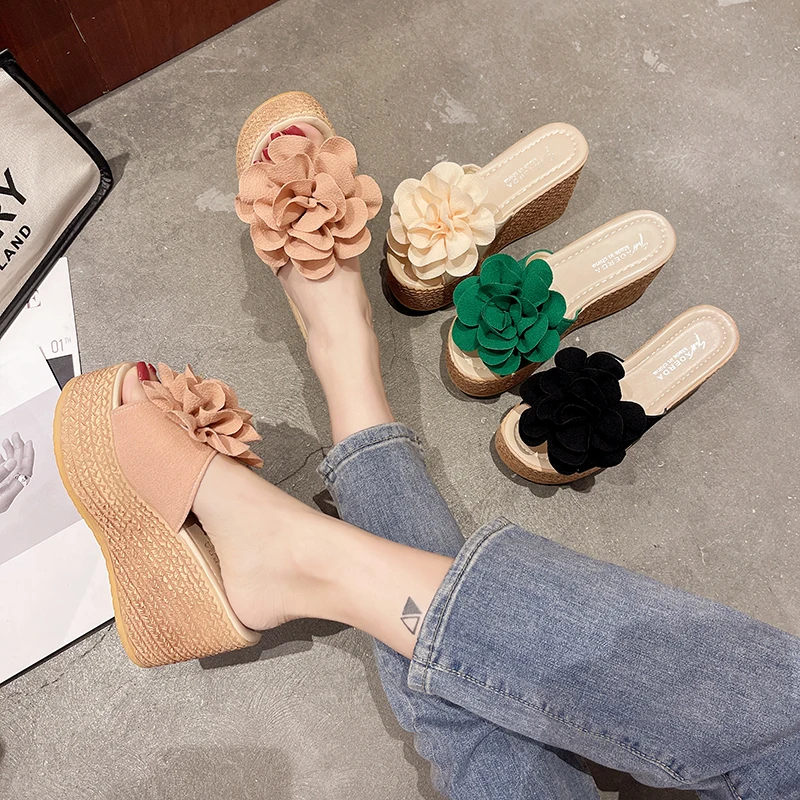 Damen Keilsandaletten 2026 – Neue Sommer Slip-on High-Heel Fashion Damenschuhe – Bequeme Blumen-Outdoor-Plateau-Sandalen – Detail 34