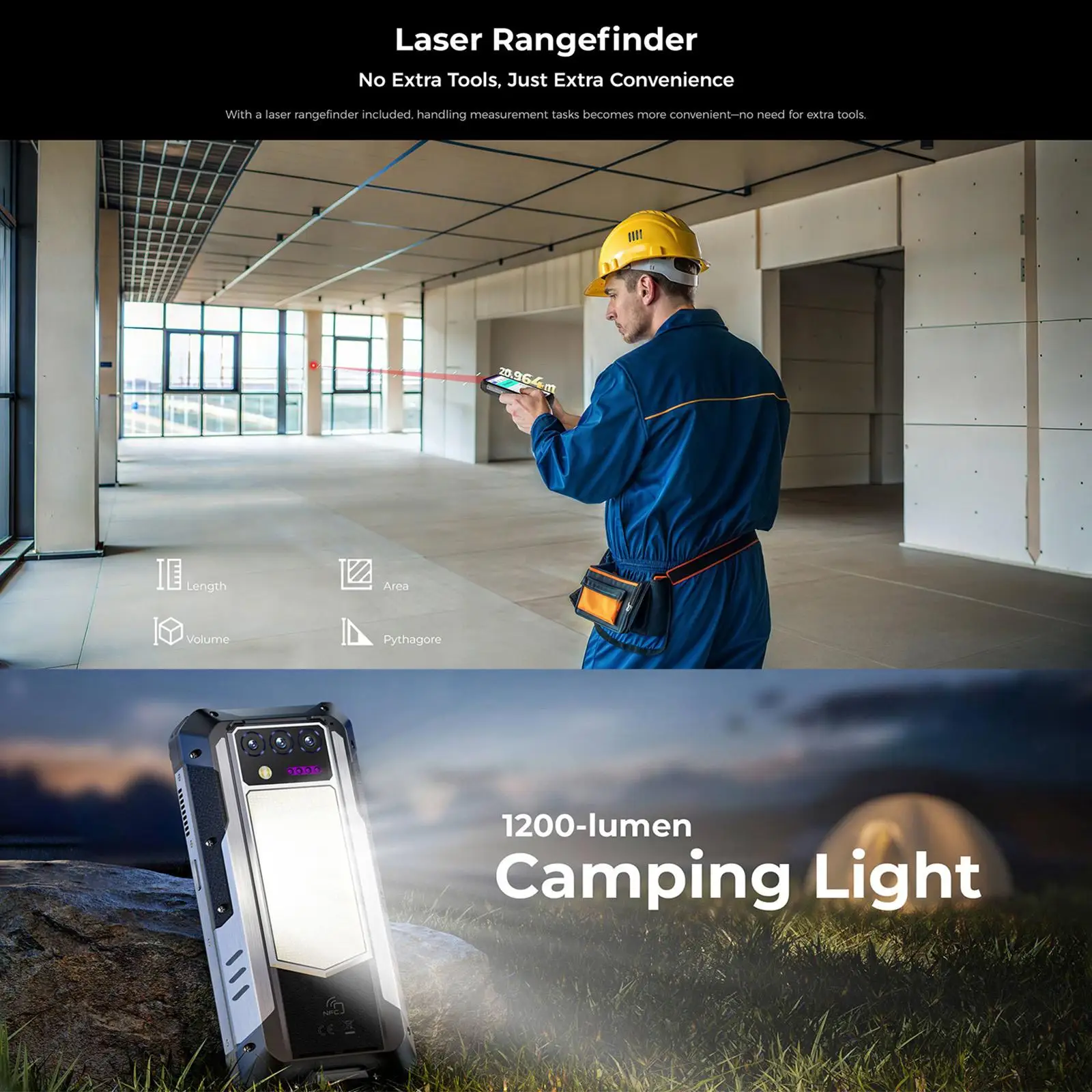 Oukitel WP100 Laser Rangefinder Rugged Phone 12GB+512GB 6.8'' Android 14 33000mAh 200MP Dimensity 7300 lighting 5G Smartphone