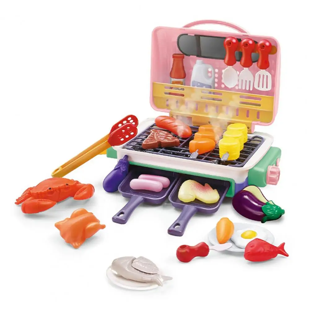 1 Set Kids Electric Simulation 2-Layer BBQ Grill Pretend Play Toy Children Kitchen Barbecue Toy Set with Light Mist
