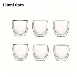 Set of 6 Double-Wall Insulated Glass Cups for Espresso, Coffee, Tea, Juice, and Milk (150ml 6pcs)