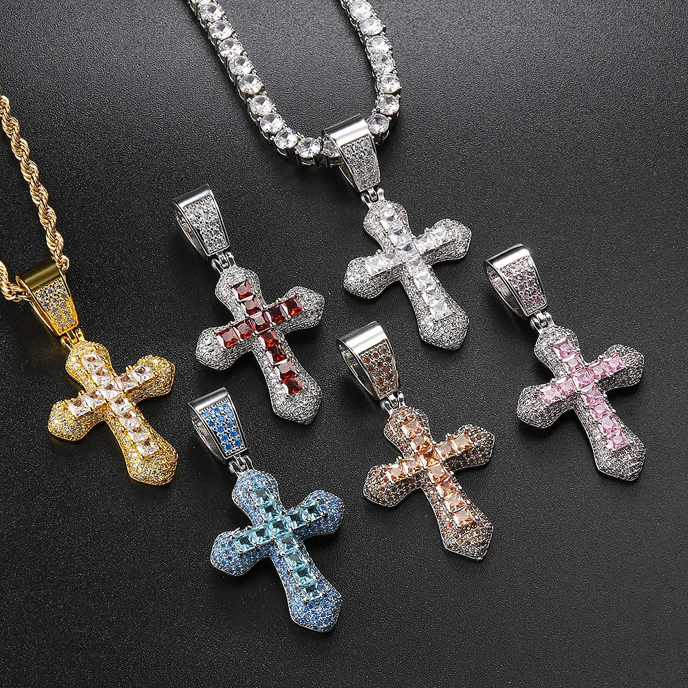 Hip Hop Kreuz Halskette für Männer aaa + Zirkonia vereist Anhänger Goldfarbe Edelstahl Seil Kette auf Hals Schmuck ohp141 – Detail 4