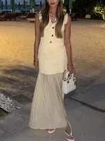 KONDALA Vintage Chic Women Knitted Suit VNeck Sleeveless Top Straight Long Spliced Skirt Fashion 2025 Spring Suit - Image 6