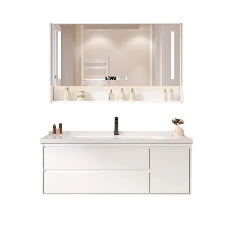 L Modern smart bathroom cabinet combination ceramic integrated basin solid wood mirror cabinet simple bathroom sink set