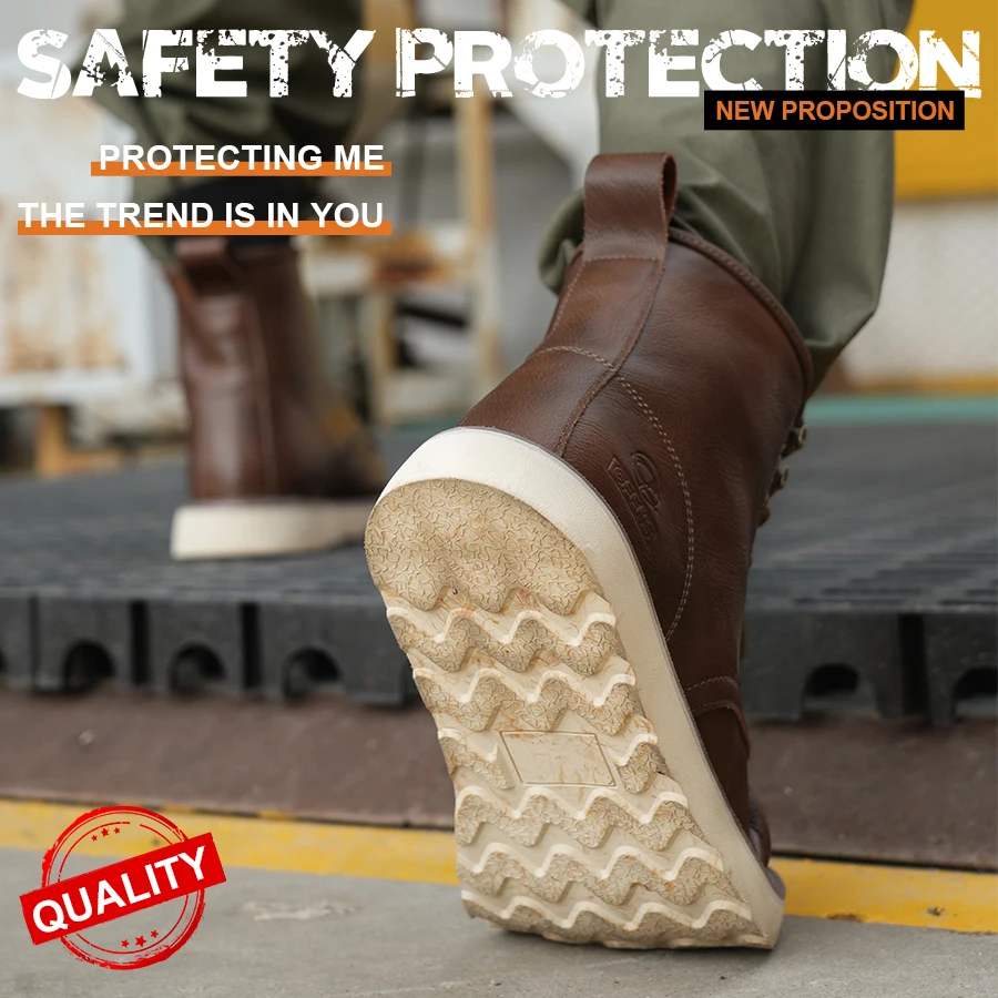 Two layer cowhide high top anti-smash anti-puncture breathable fashion labour insurance shoes safety shoes