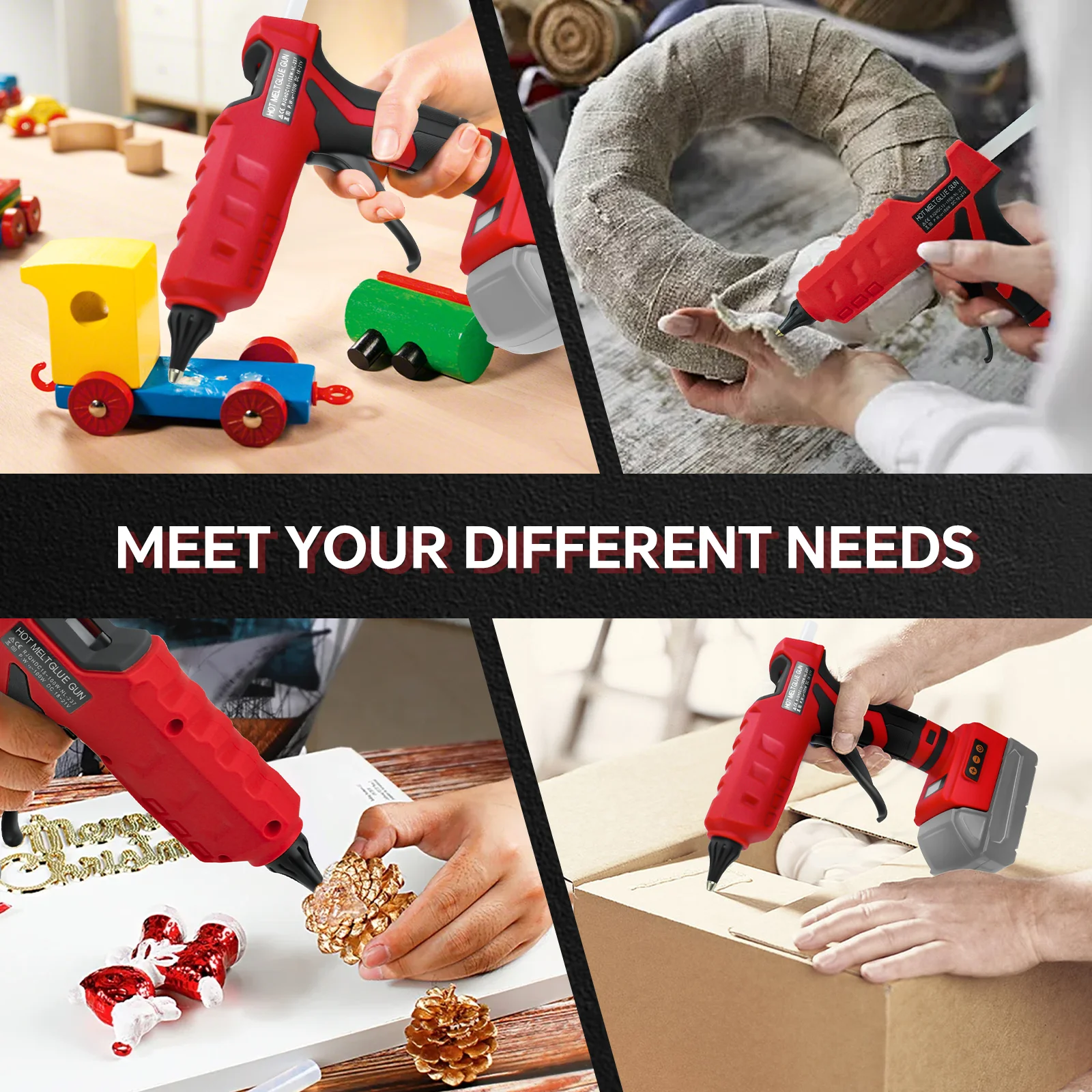 100W Cordless Hot Glue Gun Temp Adjust LCD Digital Display with 10Pcs 11mm Glue