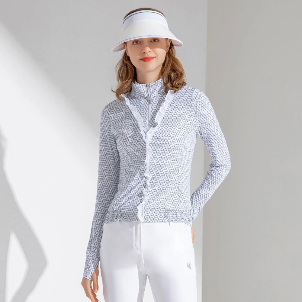 Spring and summer new thin golf coat top ladies long sleeve slim-fit digital printed stand collar sunsunscreen breathable jacket