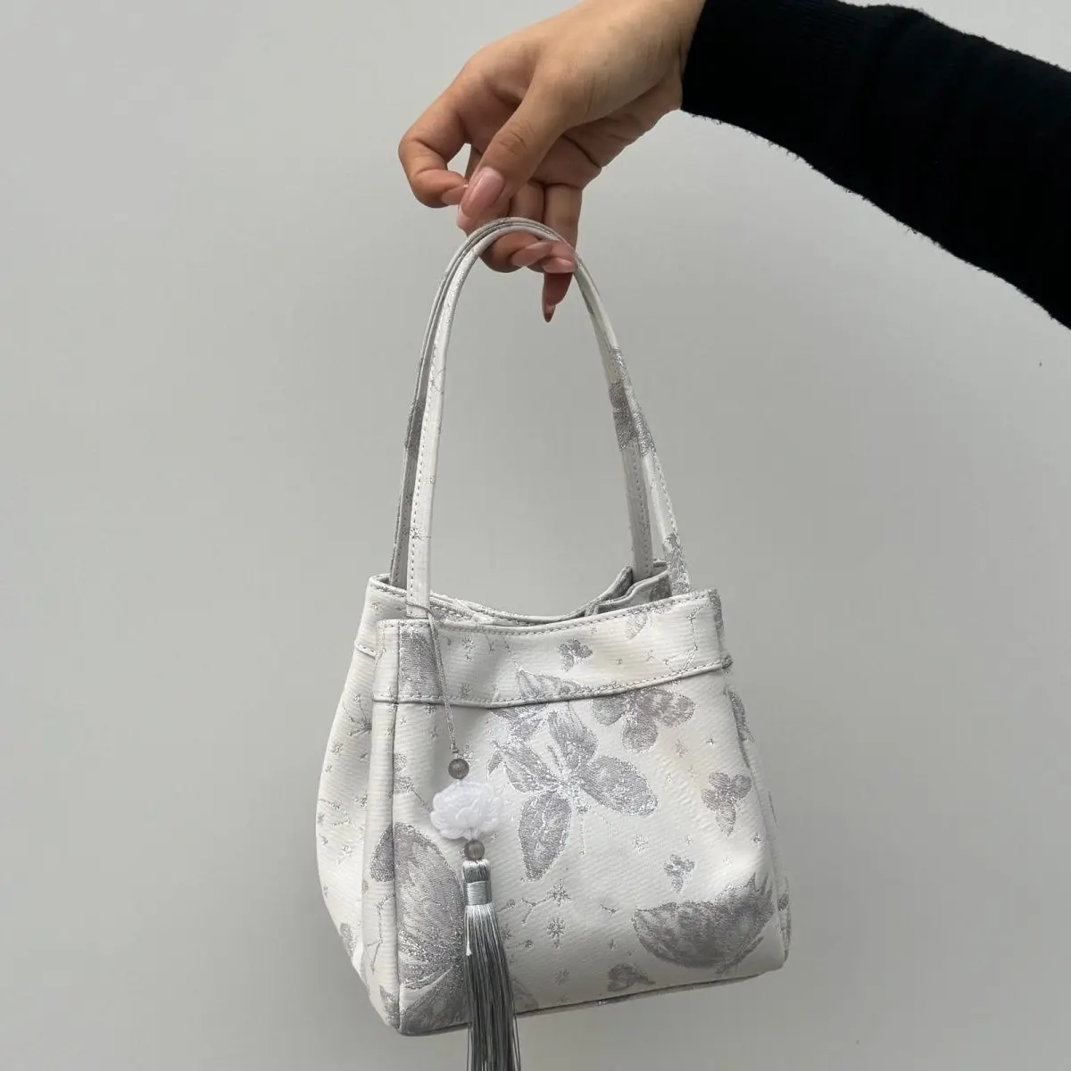 JIAERDI Chinese Style Silver Bucket Bag Women Sweet Cool Butterfly Embroidery Purse Hand Bag Ladies Harajuku Handbag Aesthetic
