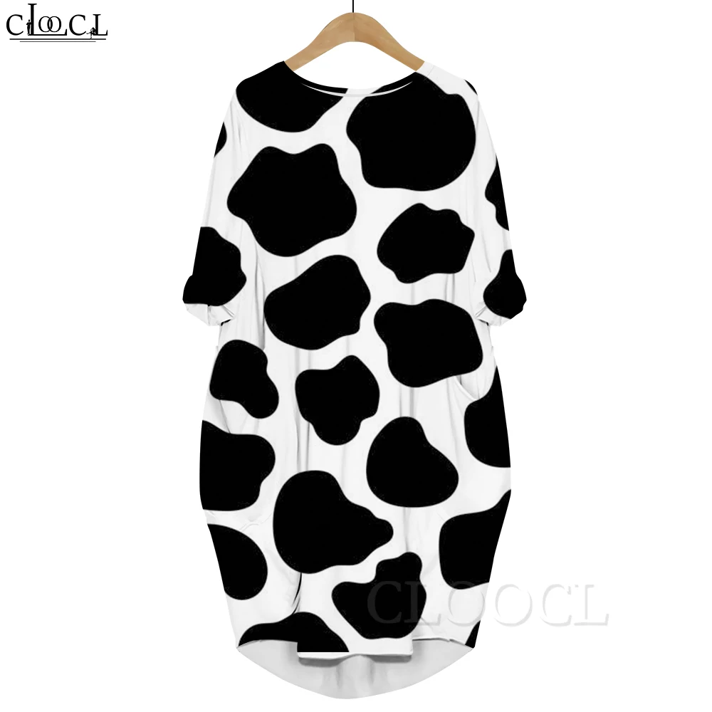 

CLOOCL New Popular Dress Animal Cow Pattern 3D Printed Fashion Harajuku Long Sleeve Pockets Dress Women Casual Clothing