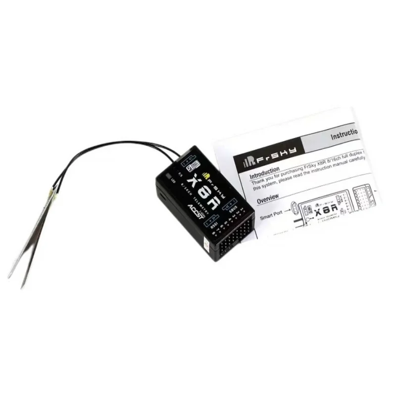 Récepteur FrSky X8R avec RSSI SBUS, câbles de liaison et antennes dépliées pour Taranis X7 X9D X12S