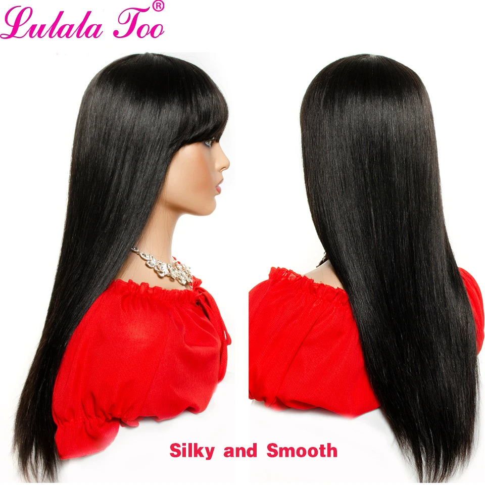 16- 28 Inch Long Human Hair Wigs With Bangs Remy Brazilian Straight Human hair Wig For Women Natural Color Glueless Machine Made