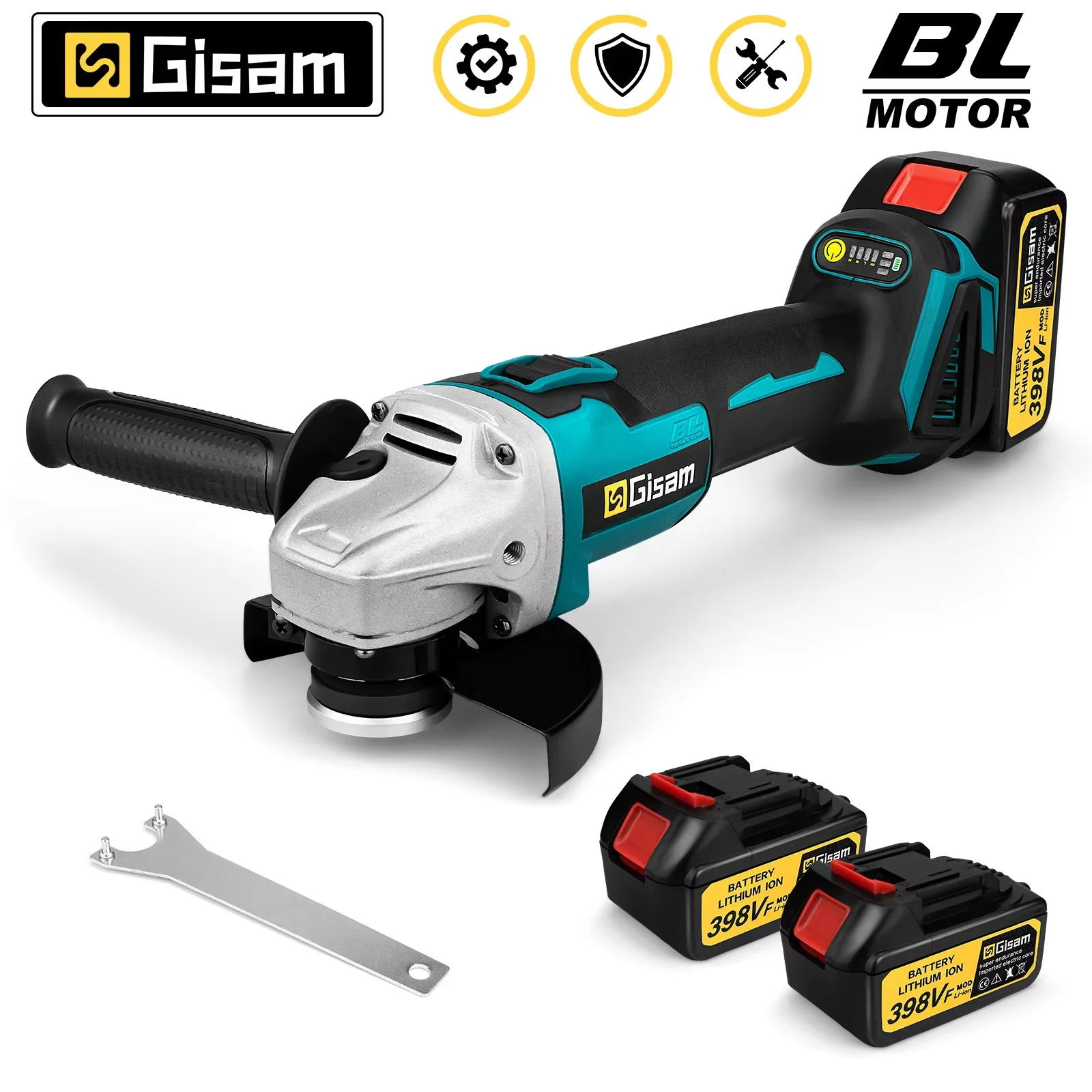 GISAM Esmerilhadeira Angular Brushless 125mm M14, máquina de corte sem fio, ferramenta elétrica de desbaste compatível com pinos de bateria Makita 18V