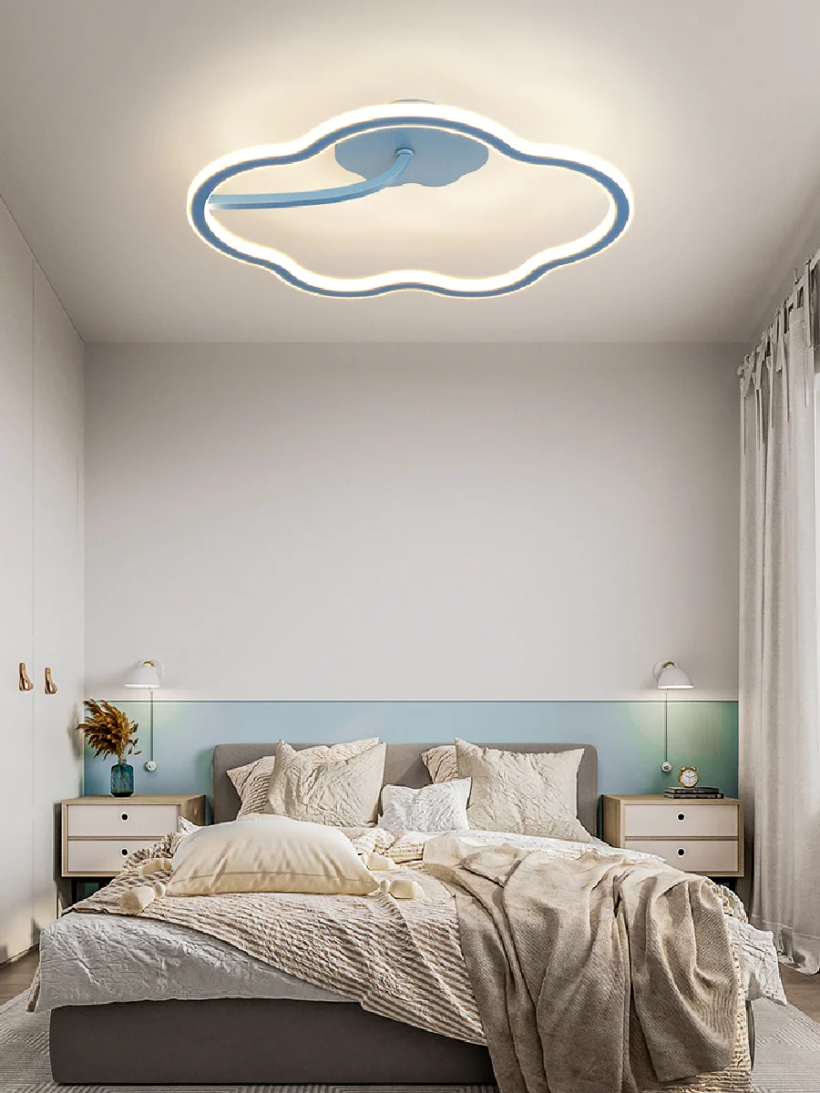 

Minimalist line ceiling lamp without main lamp design sense cloud lamp bedroom lamp white powder blue children's girls room lamp