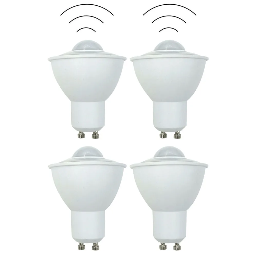 

4-Piece Motion PIR Sensor LED GU10 Bulb 6W 85-265V AC Track Lighting Bulb Commercial Light Courtyard Road Light 50W Halogen Bulb