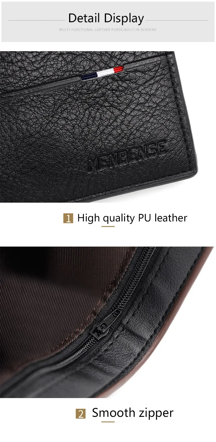 2025 New Male Short Bifold Zipper Card Holder Purse Slim Men's Wallets Simple Coin Pocket High Quality PU Leather Men Money Bag Image 13