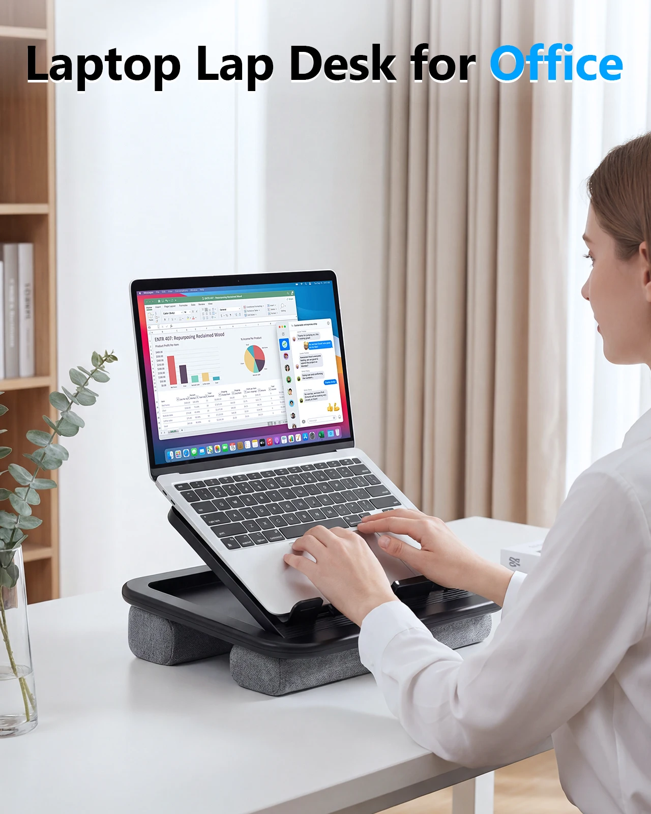 Oatsbasf 사무실용 노트북 랩 데스크(소프트 쿠션 포함) 조절 가능한 랩 데스크 최대 15.6인치 노트북용 휴대용 태블릿 노트북 홀더