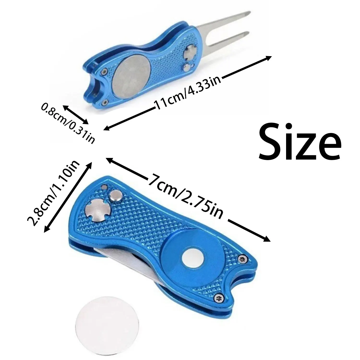 마그네틱 볼 마커 및 팝업 단추 있는 접이식 골프 수리 도구, 녹색 도구 액세서리, 골퍼용 선물 (색상: 파란색) 