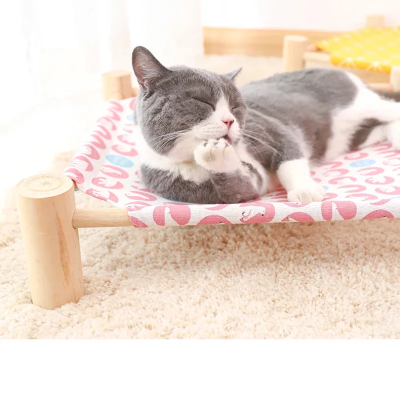 53*48*13cm Summer Elevated Pet Bed Foldable Portable Pet Camping Wooden Detachable Cat Teddy Dog March Bed Cooling Hammock pet bed